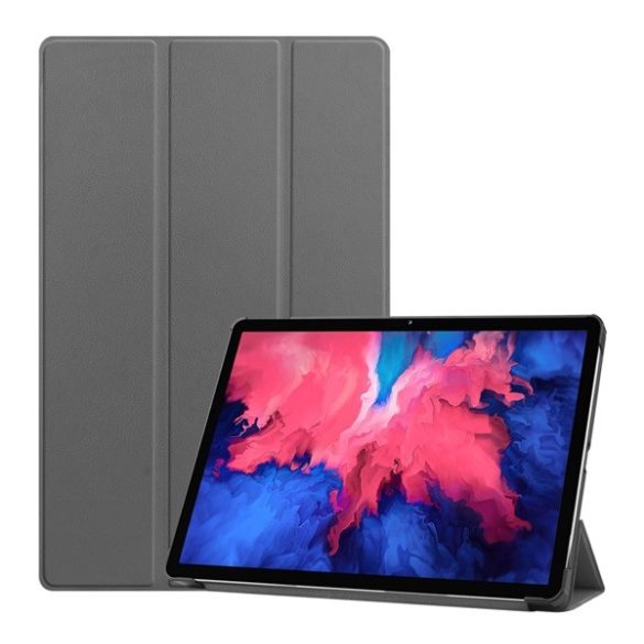 Husă stativă cu efect de piele (FLIP activ, deschidere laterală, funcție de suport pentru birou TRIFOLD) GREY Lenovo Tab P11 (TB-J606F), Lenovo Tab P11 Plus (TB-J616F), Lenovo Tab P11 5G (TB-J607Z)
