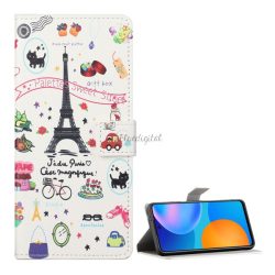   HUSĂ! - Husă în picioare, efect piele (FLIP, deschidere laterală, funcție de suport pentru birou, model Turnul Eiffel) ALB Samsung Galaxy S21 Plus (SM-G996) 5G