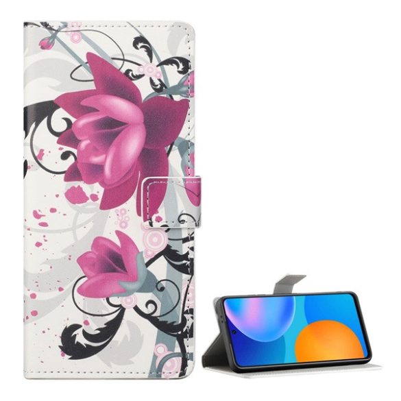 HUSĂ! - Husă stativă cu efect de piele (FLIP, deschidere laterală, suport desktop, model floare de lotus) alb  Samsung Galaxy S21 Plus (SM-G996) 5G