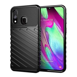   HUSĂ! - Husă silicon pentru telefon (rezistent la impact mediu, cu dungi, model convex) negru Samsung Galaxy A40 (SM-A405F)