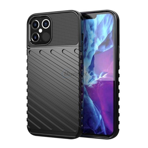 Protector de telefon din silicon (rezistență medie la impact, în dungi, model convex) NEGRU Apple iPhone 12 Pro Max