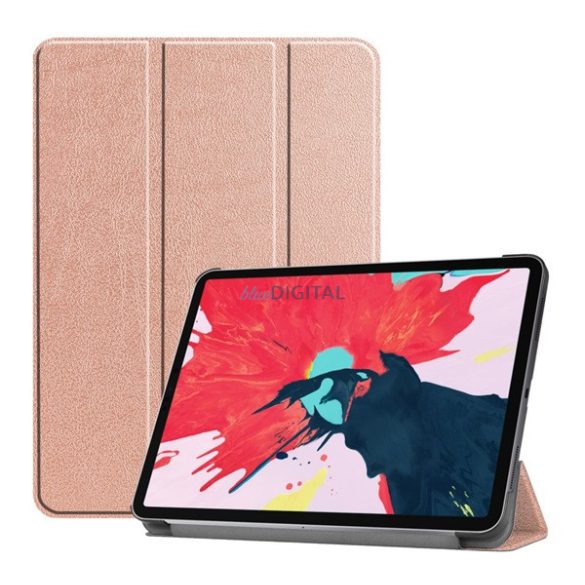 Carcasă în picioare, efect piele (FLIP activ, deschidere laterală, TRIFOLD, suport de birou) ROSE GOLD 2 Apple IPAD Pro 11 (2018), Apple IPAD Pro 11 (2020), Apple IPAD Pro 11 (2021)