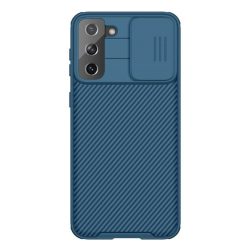   HUSĂ! - Protectie de telefon din plastic NILLKIN CAMSHIELD PRO (cadru din silicon, rezistenta medie la impact, protectie camera, model in dungi) ALBASTRU INCHIS Samsung Galaxy S21 Plus (SM-G996) 5G