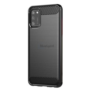 Protector de telefon din silicon (rezistență medie la impact, colț cu pernă de aer, periat, model carbon) NEGRU Samsung Galaxy A02s (SM-A025F)