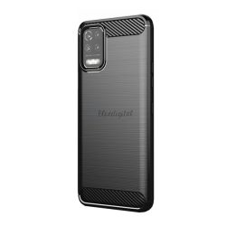   Protector de telefon din silicon (rezistență medie la impact, colț cu pernă de aer, periat, model carbon) NEGRU LG K62 (LMK525)