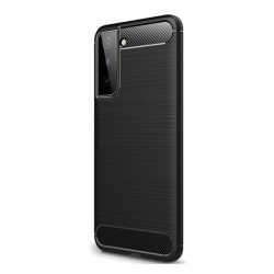   HUSĂ! - Protector de telefon din silicon (rezistență medie la impact, colț cu pernă de aer, periat, model carbon) NEGRU Samsung Galaxy S21 Plus (SM-G996) 5G