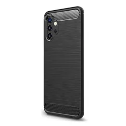   HUSĂ! - Protector de telefon din silicon (rezistență medie la impact, colț cu pernă de aer, periat, model carbon) NEGRU Samsung Galaxy A32 5G (SM-A326)