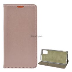  Husă în picioare, efect piele (FLIP, deschidere laterală, funcție de suport pentru desktop) ROSE GOLD Samsung Galaxy A02s (SM-A025F)