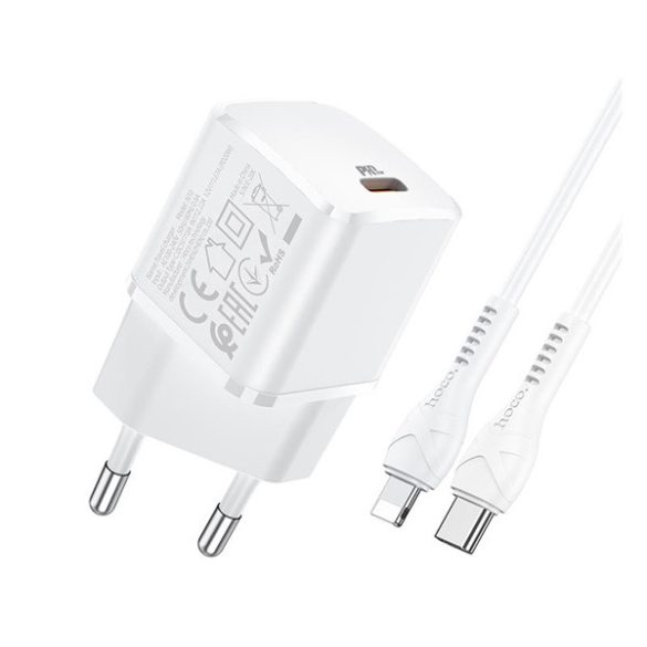 Încărcător HOCO N10 STARTER, priză tip C (20W, încărcător rapid PD 3.0 + tip C - cablu fulger) ALB