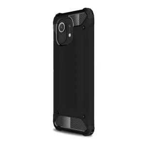 HUSĂ! - Protector de telefon din plastic Defender (rezistenta la impact mediu, colt cu perna de aer, interior din silicon, efect metalic) NEGRU Xiaomi Mi 11 5G