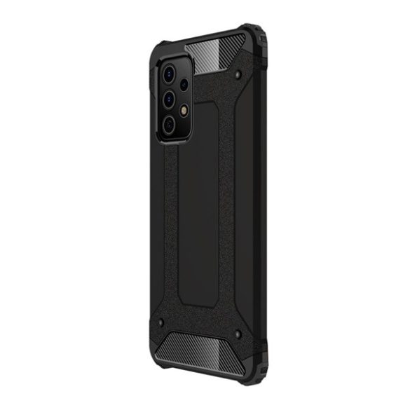 Protecție din plastic pentru telefon Defender (rezistență medie la impact, călcâi cu pernă de aer, interior din silicon, efect metalic) negru Samsung Galaxy A52 5G (SM-A526F), Samsung Galaxy A52 4G (SM-A525F), Samsung Galaxy A52