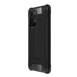   HUSĂ! - Protecție din plastic pentru telefon Defender (rezistență medie la impact, călcâi cu pernă de aer, interior din silicon, efect metalic) negru Samsung Galaxy A72 5G (SM-A726F), Samsung Galaxy A72 4G (SM-A725F)