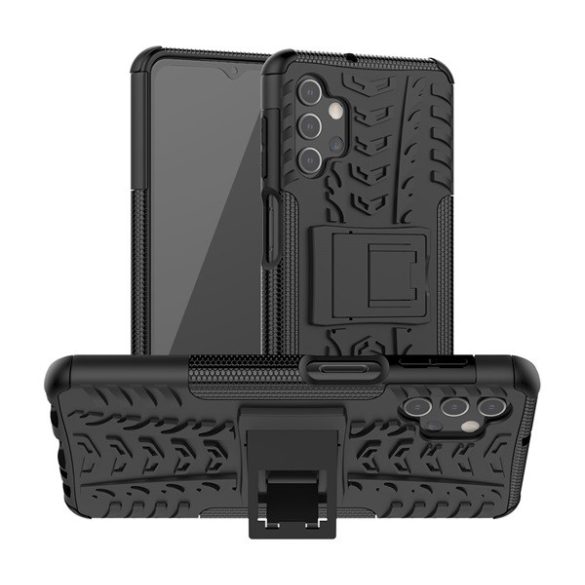 HUSĂ! - Protecție din plastic pentru telefon Defender (rezistență medie la impact, interior din silicon, model anvelope auto) negru Samsung Galaxy A32 5G (SM-A326)