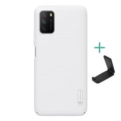   HUSĂ! - Protector de telefon din plastic NILLKIN SUPER FROSTED (cauciucat, suprafata aspra + suport de masa) ALB Xiaomi Poco M3