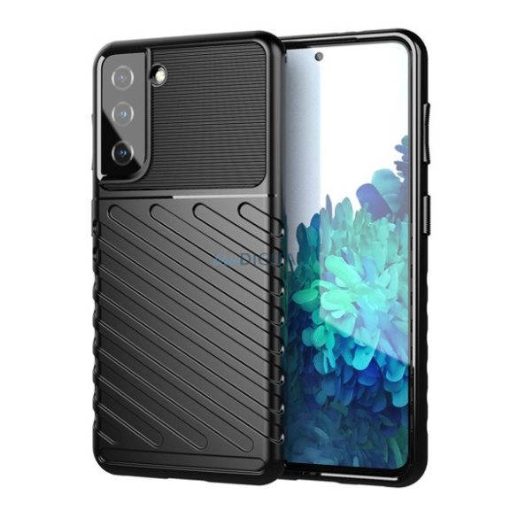 Silicon protector de telefon (rezistent la impact, cu dungi, model convex) BLACK Samsung Galaxy S21 (SM-G991) 5G