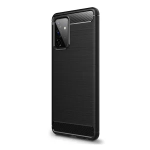 HUSĂ! - Protector de telefon din silicon (rezistență medie la impact, colț cu pernă de aer, periat, model carbon) NEGRU Samsung Galaxy A72 5G (SM-A726F), Samsung Galaxy A72 4G (SM-A725F)