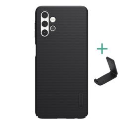   HUSĂ! - Protector de telefon din plastic NILLKIN SUPER FROSTED (cauciucat, suprafață aspră + suport de birou) NEGRU Samsung Galaxy A32 5G (SM-A326)