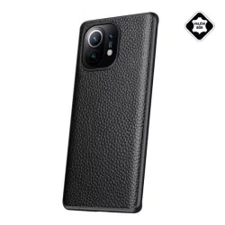   HUSĂ! - Protectie de telefon din silicon (spate din piele naturala) NEGRU Xiaomi Mi 11 5G