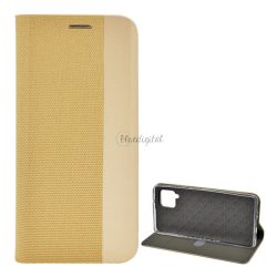   Carcasa in picioare, efect piele (FLIP, deschidere laterala, functie suport de masa, model textil) GOLD Samsung Galaxy A42 5G (SM-A425F)