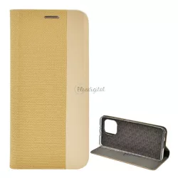   HUSĂ! - Carcasa in picioare, efect piele (FLIP, deschidere laterala, functie suport de masa, model textil) GOLD Xiaomi Mi 11 5G