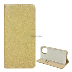   HUSĂ! - Carcasa in picioare, efect piele (FLIP, interior din silicon, deschidere laterala, functie suport de masa, suport card bancar, lucios) GOLD Xiaomi Mi 11 5G