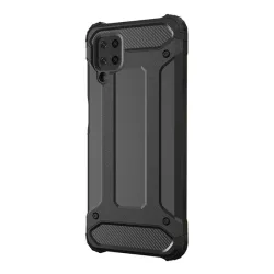   HUSĂ! - Protecție din plastic pentru telefon Defender (rezistență medie la impact, toc cu pernă de aer, interior din silicon, efect metalic) negru Samsung Galaxy A12 (SM-A125F / SM-A127F)