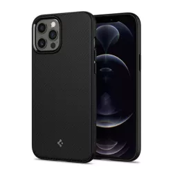   HUSĂ! - Protector de telefon din plastic SPIGEN MAG ARMOR (rezistență medie la impact, compatibil Apple Magsafe, model în dungi) NEGRU Apple iPhone 12, Apple iPhone 12 Pro