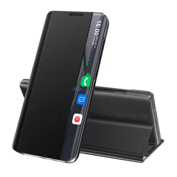 HUSĂ! - Husă în picioare, efect textil (FLIP activ, deschidere laterală, funcție de suport pentru desktop, husă Smart View) NEGRU Samsung Galaxy A72 4G (SM-A725F), Samsung Galaxy A72 5G (SM-A726F)