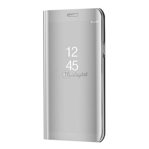 Husă stand-up (FLIP activ, deschidere laterală, funcție de suport pentru birou, suprafață oglindă, husă Mirror View) SILVER Samsung Galaxy A02s (SM-A025F)