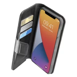   HUSĂ! - Husa CELLULARLINE BOOK AGENDA in picioare, efect piele (FLIP, deschidere laterala, functie suport birou, protectie RFID) NEGRU Apple iPhone 12 mini