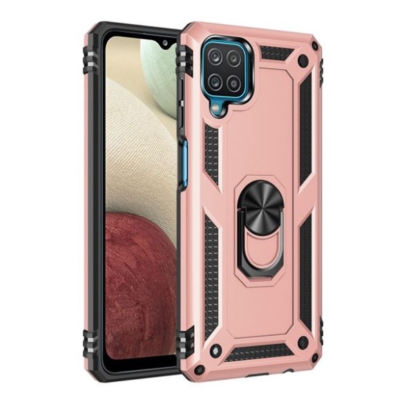 HUSĂ! - Protecție din plastic pentru telefon Defender (rezistență medie la impact, interior din silicon, inel suport pentru telefon, placă metalică încorporată) GOLDEN Samsung Galaxy A12 (SM-A125F / SM-A127F)