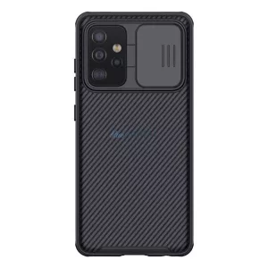 HUSĂ! - NILLKIN CAMSHIELD PRO protecție din plastic pentru telefon (cadru din silicon, rezistență medie la impact, protecție cameră foto, model cu dungi) NEGRU Samsung Galaxy A52 4G (SM-A525F), Samsung Galaxy A52 5G (SM-A526F), Samsun