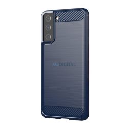   HUSĂ! - Protector de telefon din silicon (rezistență medie la impact, colț cu pernă de aer, periat, model carbon) ALBASTRU ÎNCHIS Samsung Galaxy S21 Plus (SM-G996) 5G