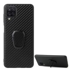   Husă silicon pentru telefon (rezistent la impact mediu, spate cu efect de piele, model de carbon) negru Samsung Galaxy A12 (SM-A125F / SM-A127F)