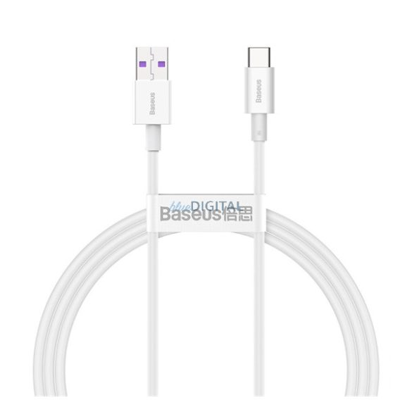 Cablu de date BASEUS (USB - Type-C, 66W, anti-rupere, încărcător rapid, 100cm) ALB