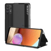   Husă în picioare, efect piele (FLIP, deschidere laterală, funcție de suport pentru desktop, afișare număr de telefon, fereastră de vizualizare) NEGRU Samsung Galaxy A02s (SM-A025F)