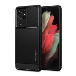   HUSĂ! - Protector de telefon din silicon SPIGEN RUGGED ARMOR (rezistență medie la impact, colț cu pernă de aer, model carbon) NEGRU Samsung Galaxy S21 Ultra (SM-G998) 5G