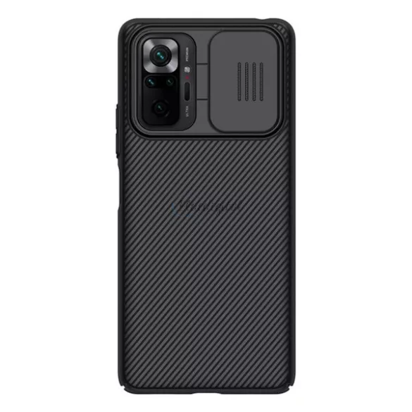 HUSĂ! - NILLKIN CAMSHIELD protecțiede plastic pentru telefon (cadru din silicon, rezistent la impact mediu, protecție pentru cameră, cu dungi) negru Xiaomi Redmi Note 10 Pro 4G