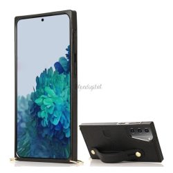   HUSĂ! - Protectie din silicon pentru telefon (rezistenta medie la impact, functie suport de birou, panou din spate cu efect de piele + curea de mana + curea de umar) NEGRU Samsung Galaxy S21 Plus (SM-G996) 5G