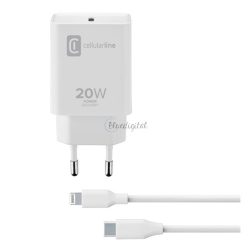   Încărcător CELLULARLINE priză tip C (20W, încărcător rapid PD + tip C - cablu fulger) ALB
