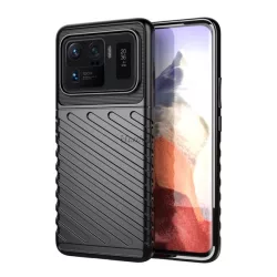   HUSĂ! - Protector de telefon din silicon (rezistent mediu la impact, cu dungi, model convex) NEGRU Xiaomi Mi 11 Ultra 5G
