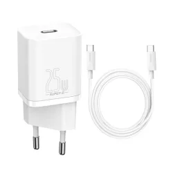   Încărcător BASEUS priză tip C (25W, încărcător rapid PD + cablu tip C) ALB