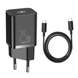   Încărcător BASEUS priză tip C (25W, încărcător rapid PD + cablu tip C) NEGRU