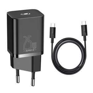 Încărcător BASEUS priză tip C (25W, încărcător rapid PD + cablu tip C) NEGRU