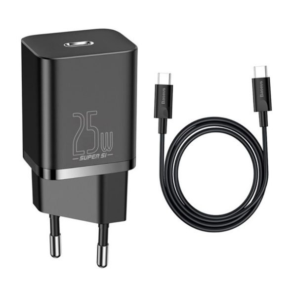 Încărcător BASEUS priză tip C (25W, încărcător rapid PD + cablu tip C) NEGRU