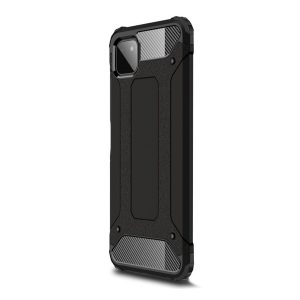 Protector de telefon din plastic Defender (rezistență medie la impact, colț cu pernă de aer, interior din silicon, efect metalic) NEGRU Samsung Galaxy A22 5G (SM-A226)
