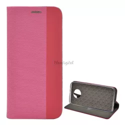  HUSĂ! - Carcasa in picioare, efect piele (FLIP, deschidere laterala, functie suport de masa, model textil) ROZ Xiaomi Redmi Note 9T 5G