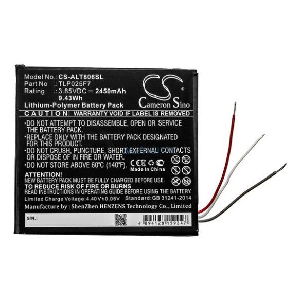 CAMERON SINO Li-Polymer baterie (3.85V/2450mAh, Alcatel TLP025F7 compatibil) BLACK Alcatel 1T 7 WIFI (OT-8068)