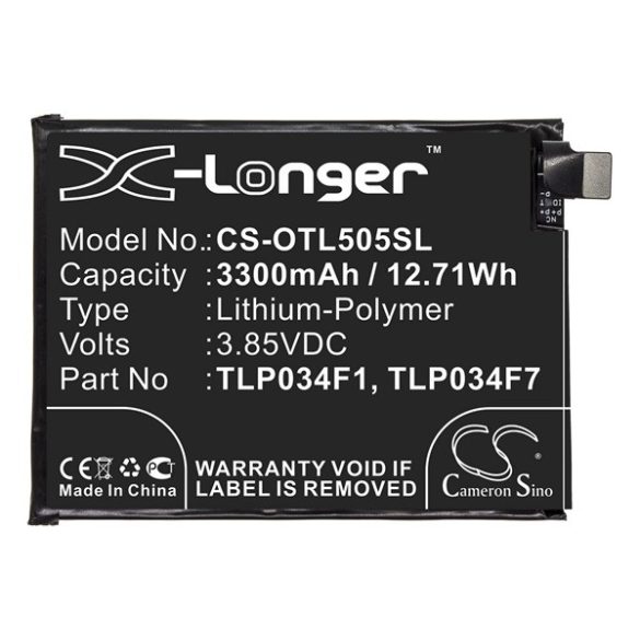 Baterie CAMERON SINO Li-Polymer (3,85V/3300mAh, compatibil Alcatel TLP034F1) NEGRU Alcatel 3L (2019) OT-5034D, Alcatel 3 (2019) OT-5053