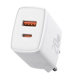   BASEUS COMPACT încărcător de rețea USB+priză de tip C (20W, încărcător rapid PD 3.0) ALB